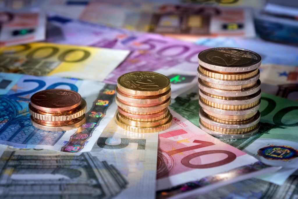 euro, moneda, bancnote, bani
