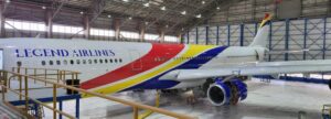 Legend Airlines a340-in-hangar