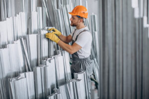 un barbat verifica profile de aluminiu