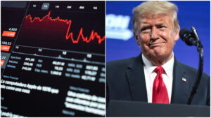 grafic scadere alaturi d eo imagine cu trump intr-un colaj