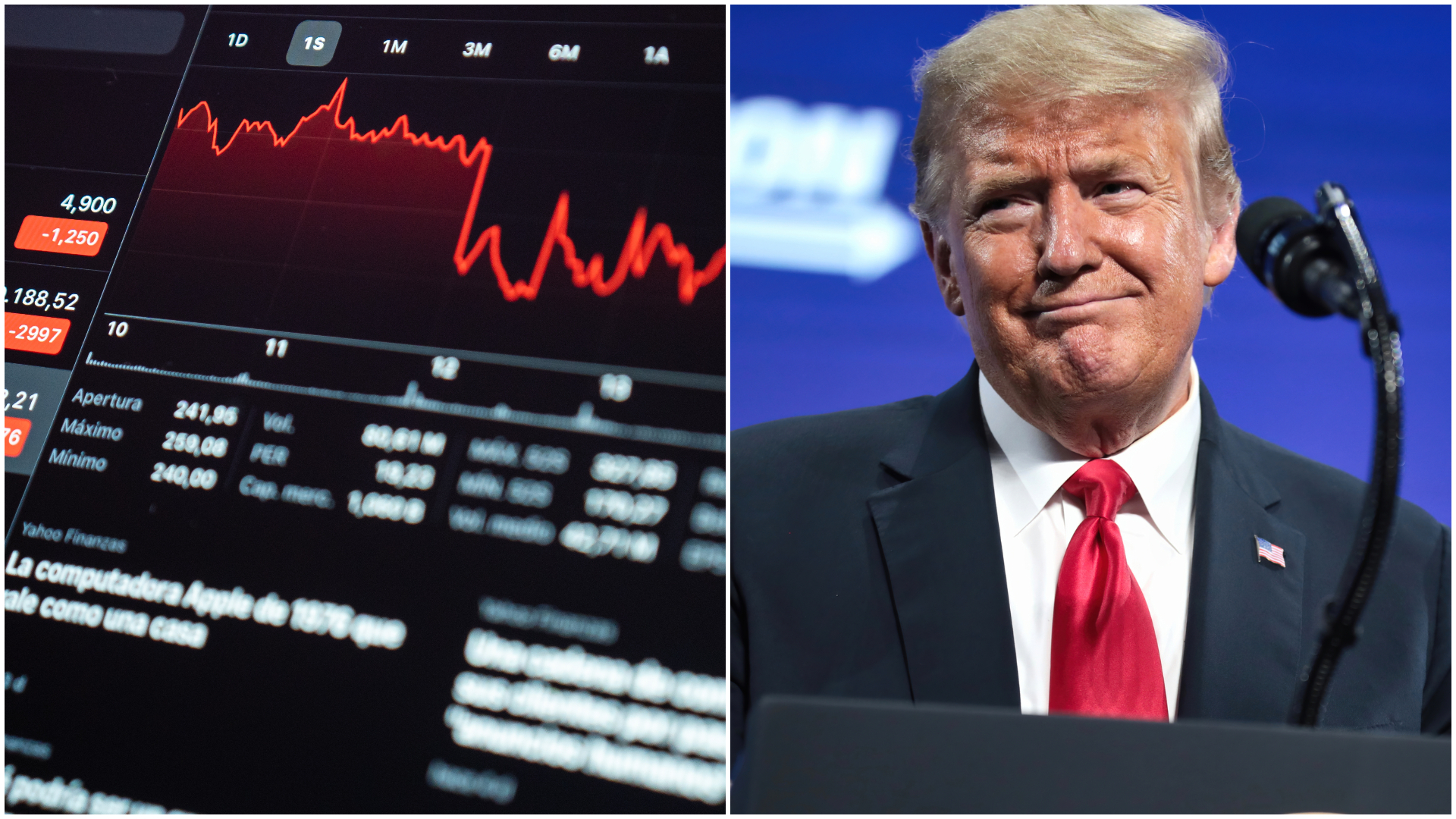 grafic scadere alaturi d eo imagine cu trump intr-un colaj