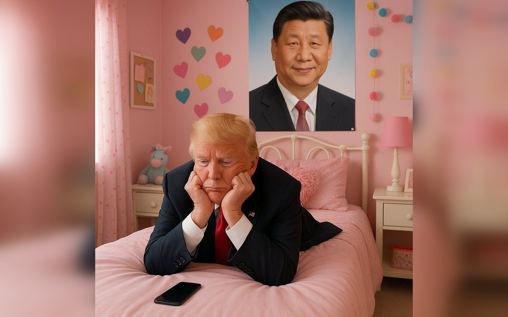 meme cu trump care asteapta un telefon de la zi jinping