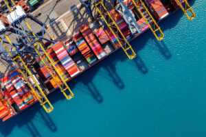 containere descărcate într-un port