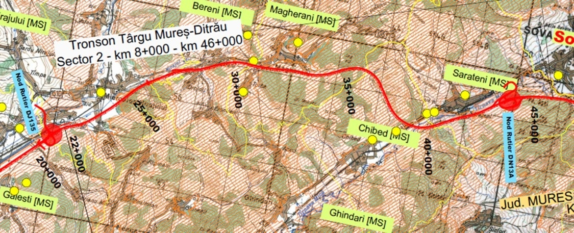 Autostrada A 8 Secțiunea Miercurea Nirajului – Sărățeni harta