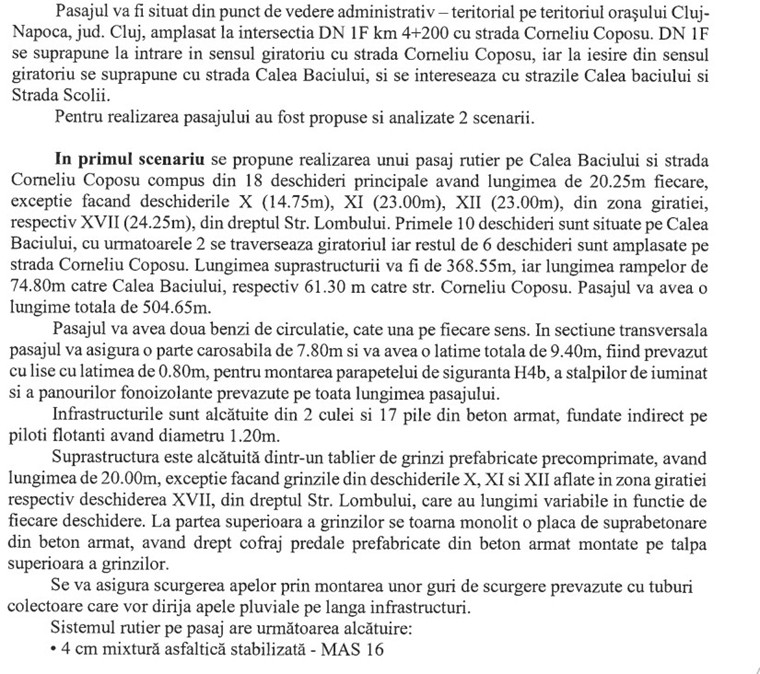 Detalii tehnice Pasaj Cluj Napoca DN 1F