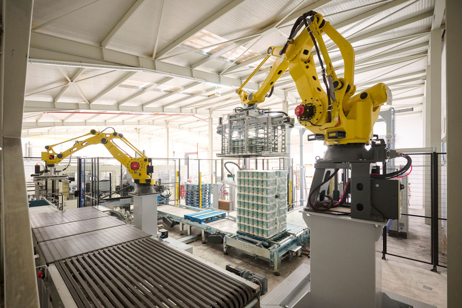 Elfi, hartie igienica, roboti industriali, paletizare