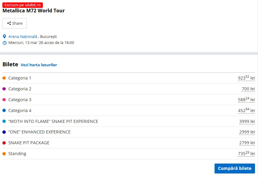 pret bilete metallica