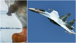 colaj foto cu un petrolier si un avion su-35