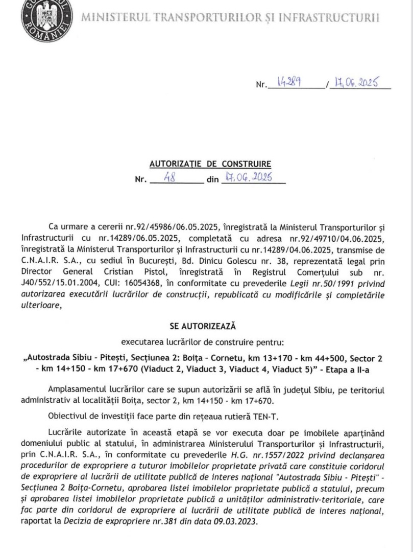autorizatie constructie viadcute Sibiu-Pitesti