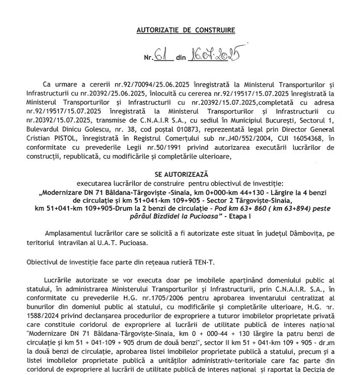 autorizatie construire targoviste sinaia