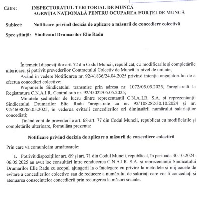 concedieri colective CNAIR 1